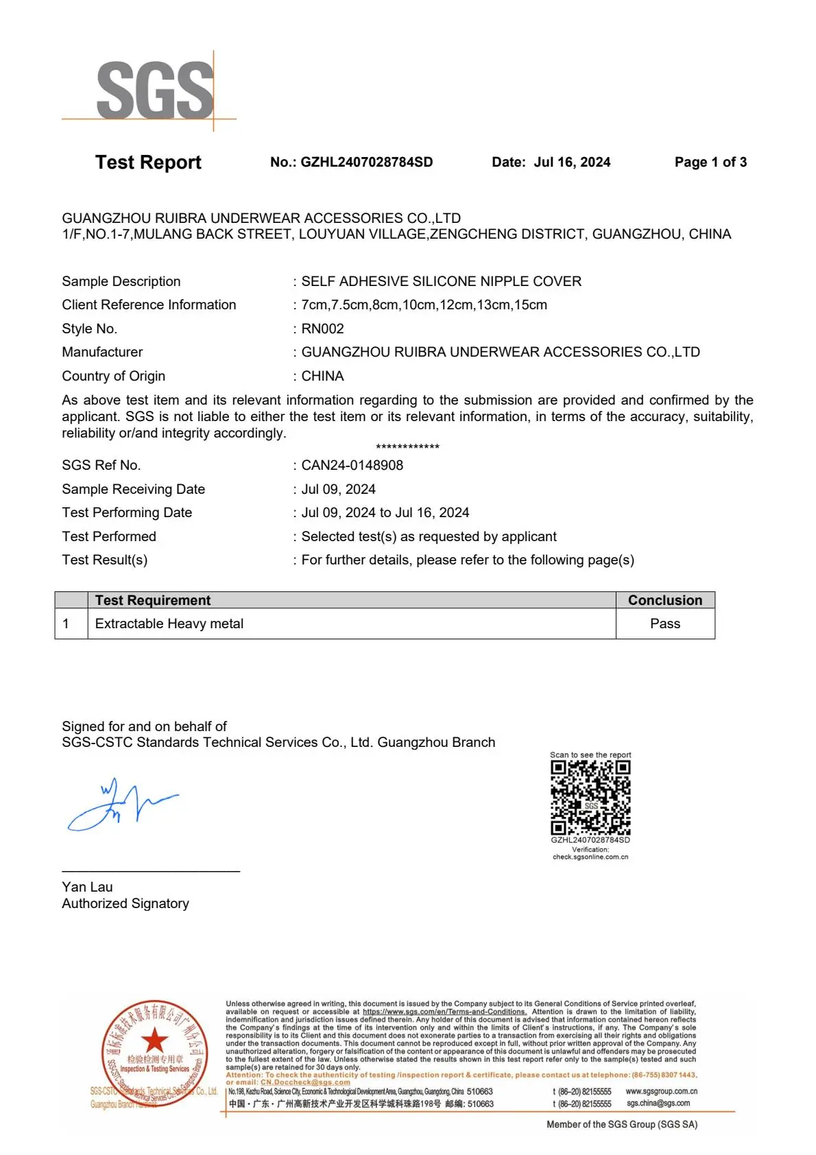 VelaCovers Silicone Breast SGS Detection Report